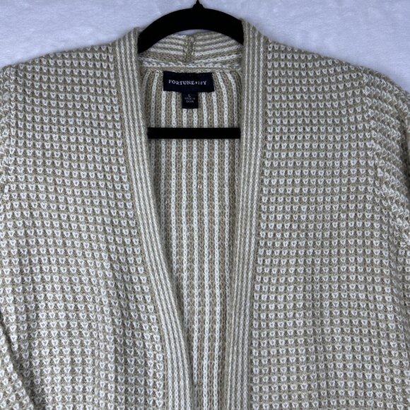 Fortune + Ivy Soft Chunky Longline Open Front Cardigan Knitted Beige/Cream Sz L - Picture 5 of 10